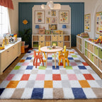 KICMOR Large Area Rugs 8x10 for Living Room, Fluffy Soft Rainbow Checkered Shag - Image 5