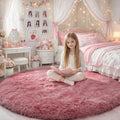 Blush Pink Big Round Rug 7Ft for Kids Bedroom, Fluffy Fuzzy Furry Circle Area by Amdrebio