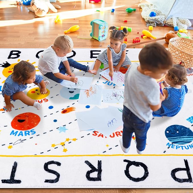 ABC Space Classroom Rug Elementary Rug, Soft Plush Educational Large Rugs - Image 6