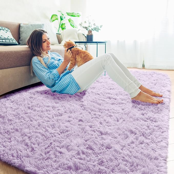 PAGISOFE Purple Rugs for Girls Bedroom 6x9 Ft Fluffy Living Room Area Rugs - Image 7