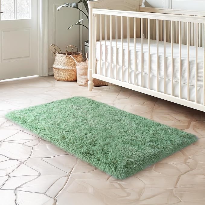 qulint Sage Green Rug for Bedroom, 2x3 Fluffy Area Rugs for Living Room Shag - Image 7