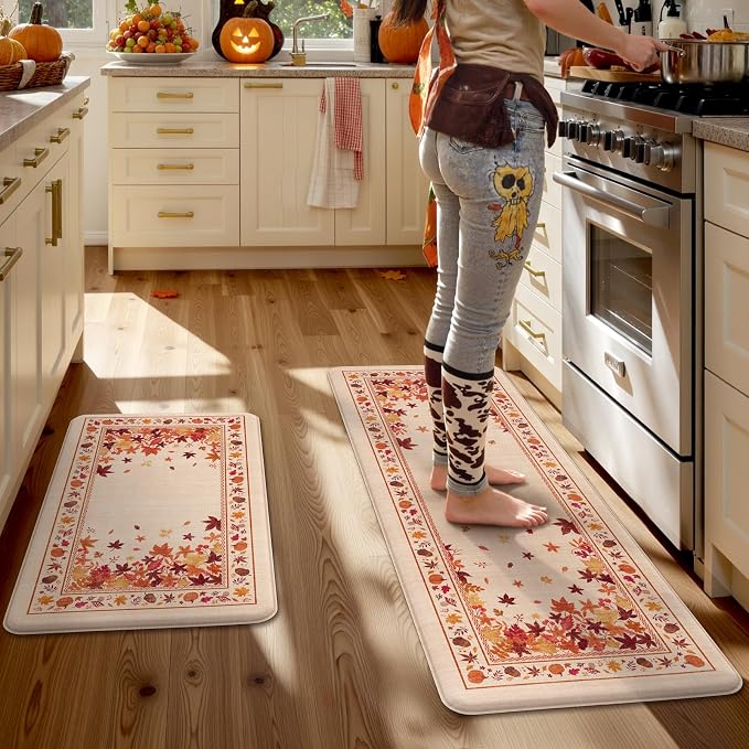 KIMODE Fall Kitchen Mats Cushioned Anti Fatigue 17"x47"+17"x29", Padded Kitchen - Image 2