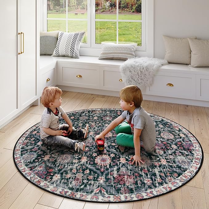 Lahome Moroccan Trellis Round Area Rugs, Washable Small Round Rug 3ft Non-Slip - Image 6