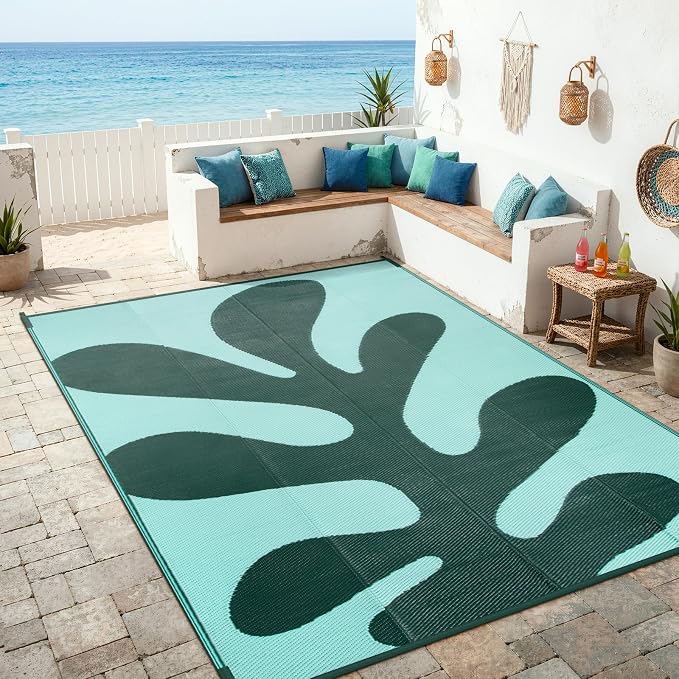 Lahome Plastic Coastal Coral 9x12 Outdoor Rug, Large Waterproof Outdoor Rug - Image 6