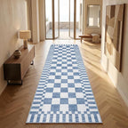 GarveeHome 2.5×8 Kitchen Runner Rug Non Slip, Dark Blue Checkered Rug, Washable - Image 2