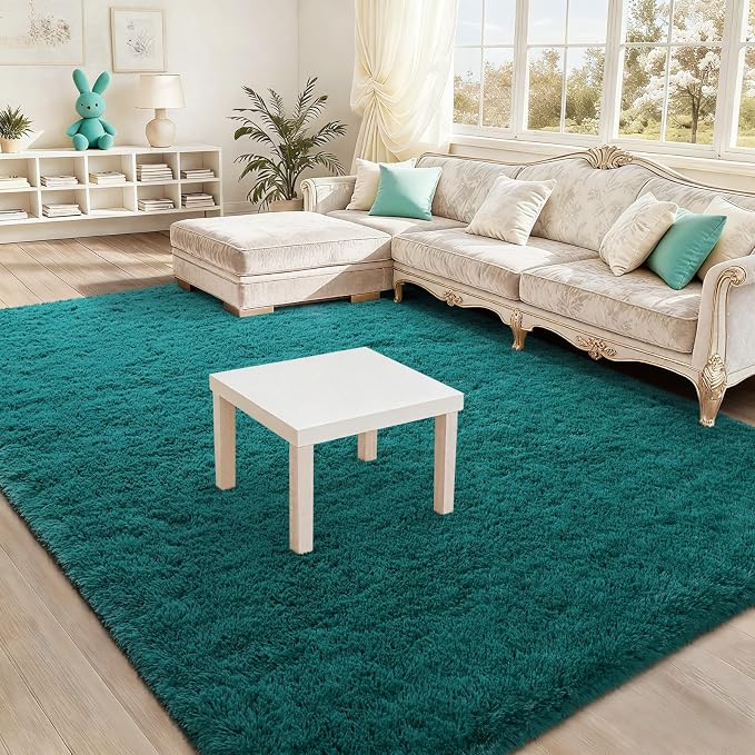 BENRON Fluffy Rugs for Living Room 5x8 Teal Green, Washable Large Area Rugs for by BENRON