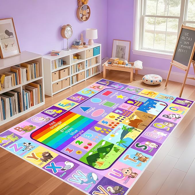 ABC Rugs for Kids Playroom 5 x 7 Feet, Alphabet Rug Educational Learning Play by OGPJKEQR