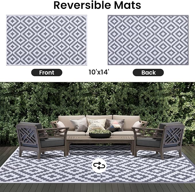 Smiry Waterproof Outdoor Rug 10X14 ft, Reversible Plastic Straw Patio Camping - Image 3