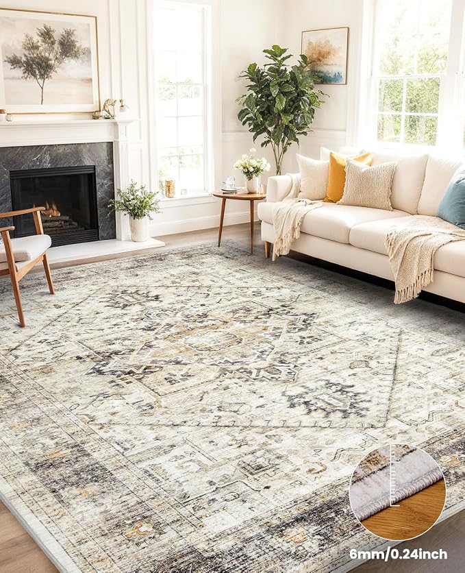 AMADA HOMEFURNISHING Washable Area Rug, Low-Profile Large Area Rug - Image 4