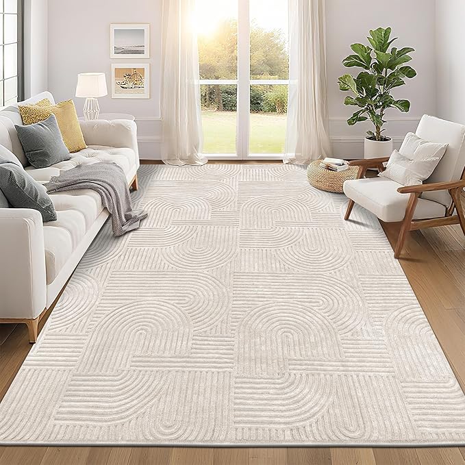 Pauwer 8x10 Washable Area Rugs for Living Room Modern Beige Solid Color Soft by Pauwer