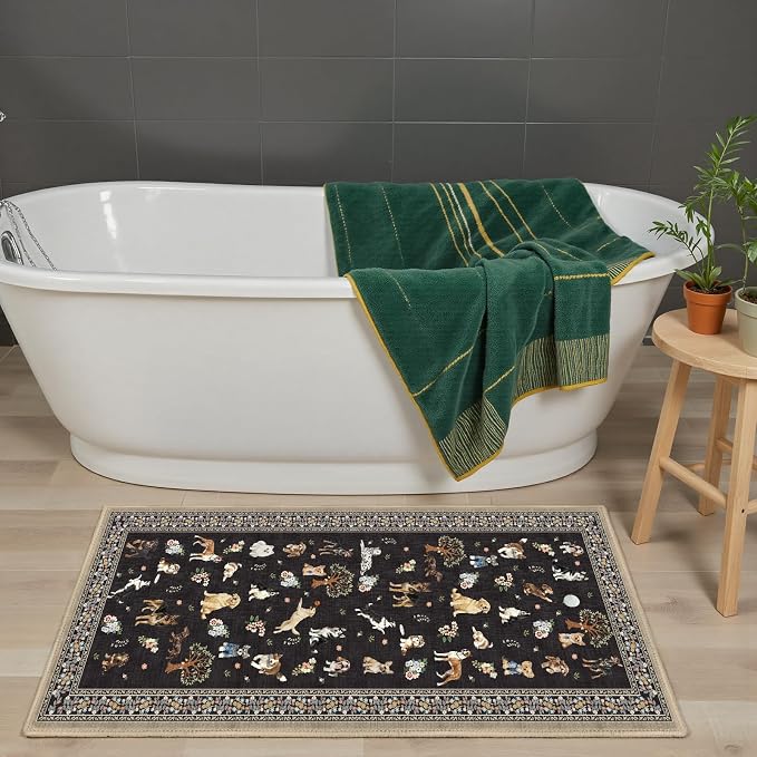 Black Floral Dog Rug for Entryway, 2x3 Washable Kitchen Mat Ultra-Thin Soft - Image 3