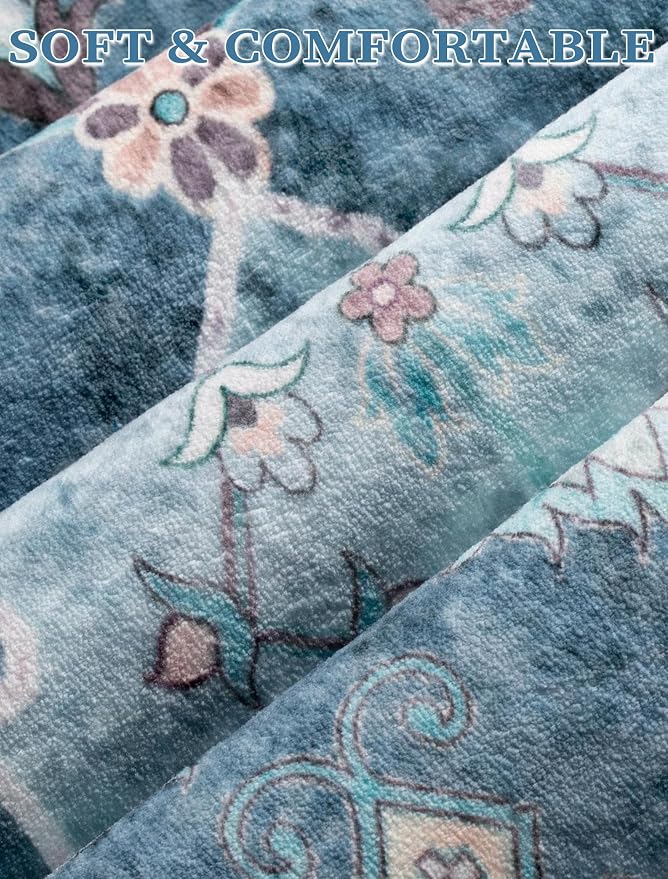 SERISSA Boho Washable Runner Rug, 2x5 Rug Non-Slip Vintage Blue Hallway Kitchen - Image 5
