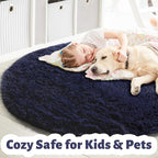Dark Navy Round Rug 6Ft for Living Room Boys Bedroom, Fluffy Furry Fuzzy Plush - Image 4