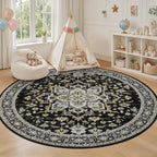 Round Area Rug for Living Room: 4 ft Washable Vintage Boho Soft Thin Circle Rug - Image 5