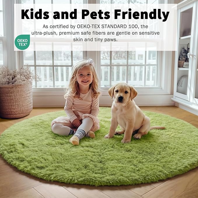 ONASAR Grass Green Round Area Rug 4ft, Soft Bedroom Circle Rugs Floor Mat - Image 3