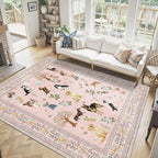 Floral Washable 6x9 Dogs Area Rugs, Soft Pink Bedroom Rug - Image 3