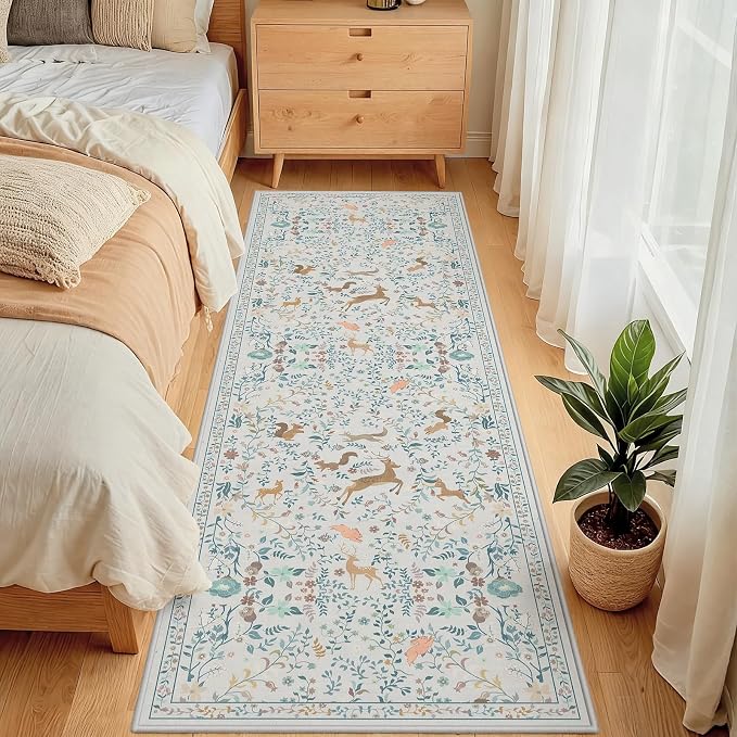 Runner Rug Washable Runners Kitchen Rugs Non Slip Neutral Floral Carpet Low Pile - Image 3