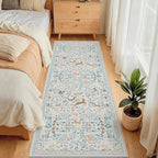 Runner Rug Washable Runners Kitchen Rugs Non Slip Neutral Floral Carpet Low Pile - Image 3