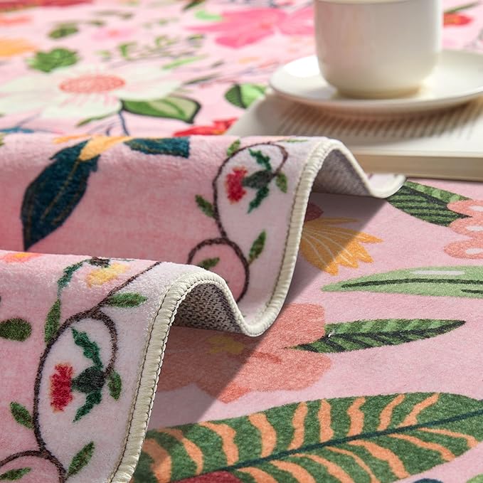 Latte&Fog Floral Entryway Area Rug, 2x3 Washable Pink Rugs - Image 6