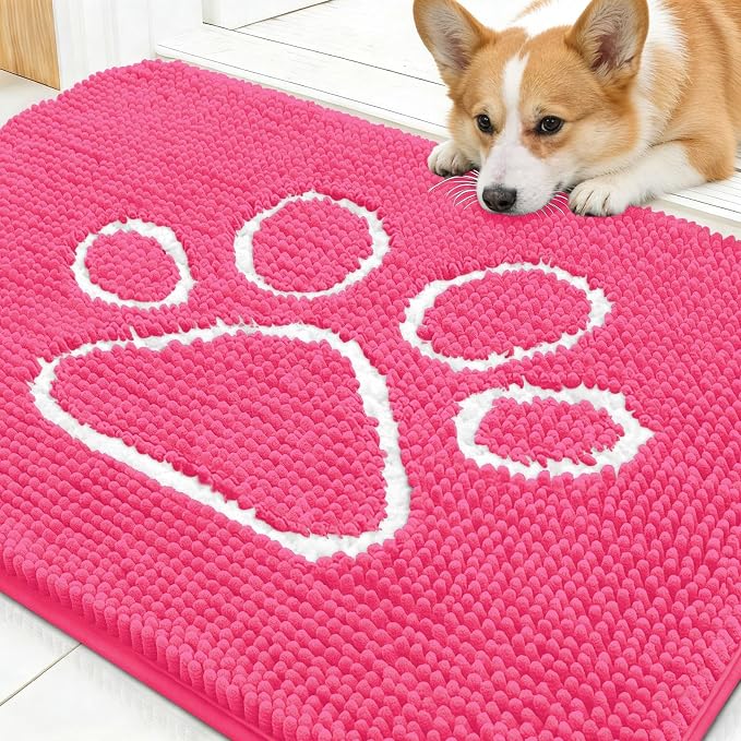 OLANLY Dog Door Mat for Muddy Paws 30x20, Paw Print Design, Absorbs Moisture by OLANLY