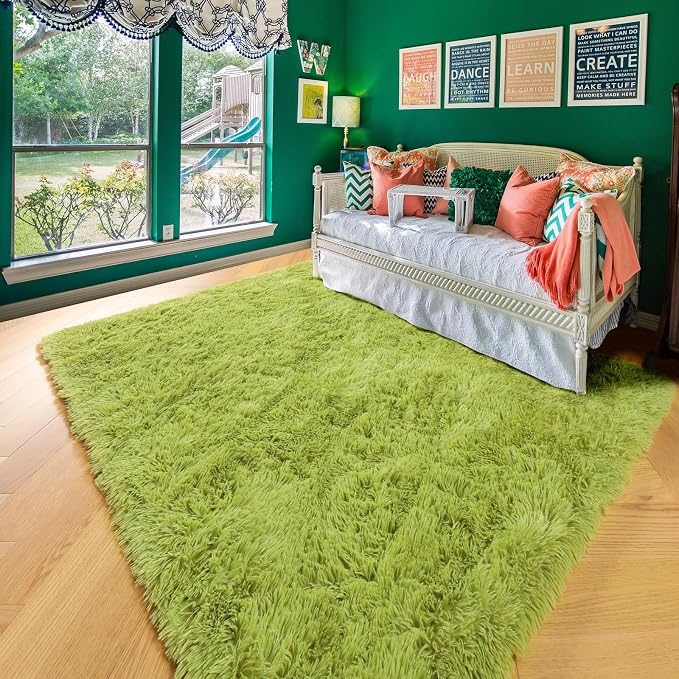 Grass Green Runner Rugs for Bedroom Decor Aesthetic, Fluffy Shag Area Rug 3x5 - Image 5