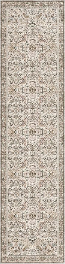 Moss Green 3x12 Wide Hallway Runner Rug, Vintage Brown Taupe Floral Design - Image 3