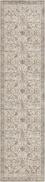 Moss Green 3x12 Wide Hallway Runner Rug, Vintage Brown Taupe Floral Design - Image 3