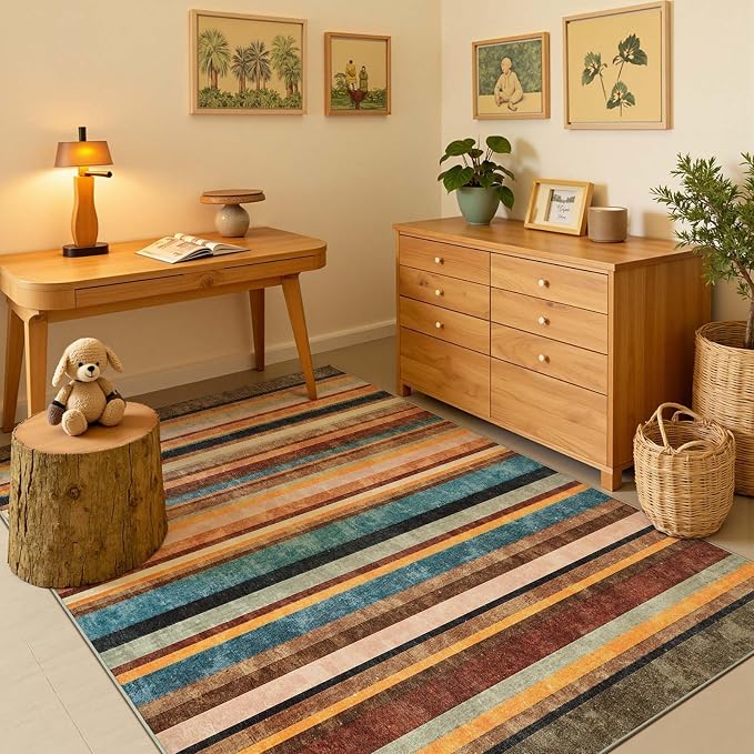 jinchan 5x7 Area Rug Modern Striped Rug Washable Rug Soft Large Indoor Floor - Image 6