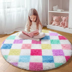 KICMOR Pink Rainbow Round Rug for Bedroom Girls, Cute Fluffy Soft 4ft Circle by KICMOR