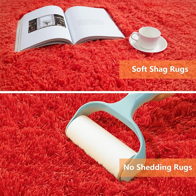 Red Shag Area Rugs for Living Room Bedroom, Ultra Large Soft Fluffy Christmas - Image 6