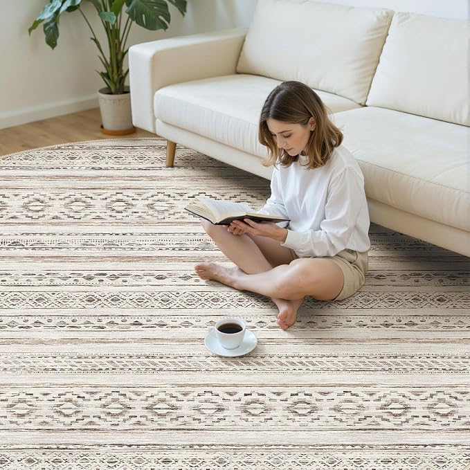 cotiled 8x8 Round Area Rugs Living Room Rug: Washable Boho Rugs - Image 5