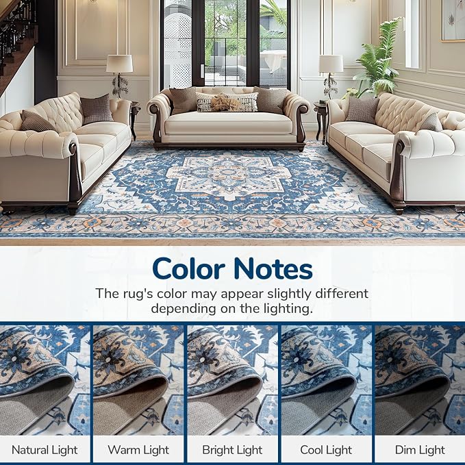 Lessymo Washable Area Rugs 6x9- Boho Area Rug Low Pile - Image 9