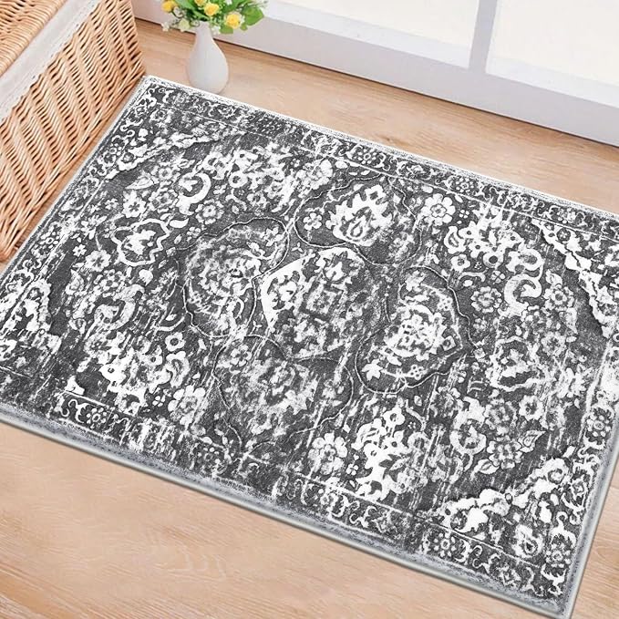 HEBE Washable Area Rug 2'x3', Non Slip Soft Distressed Bedroom & Living Room - Image 6