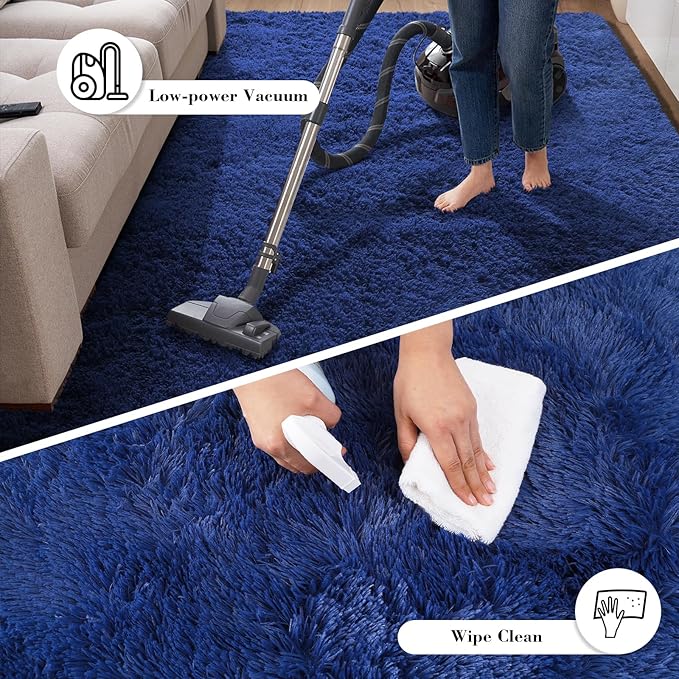 Blue Fluffy Rug Shag Area Rug, 5x8 Area Rugs - Image 5