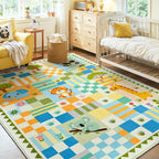 5x7 Washable Kid Playroom Rug, Unisex Green Safari Jungle Woodland Animal - Image 9