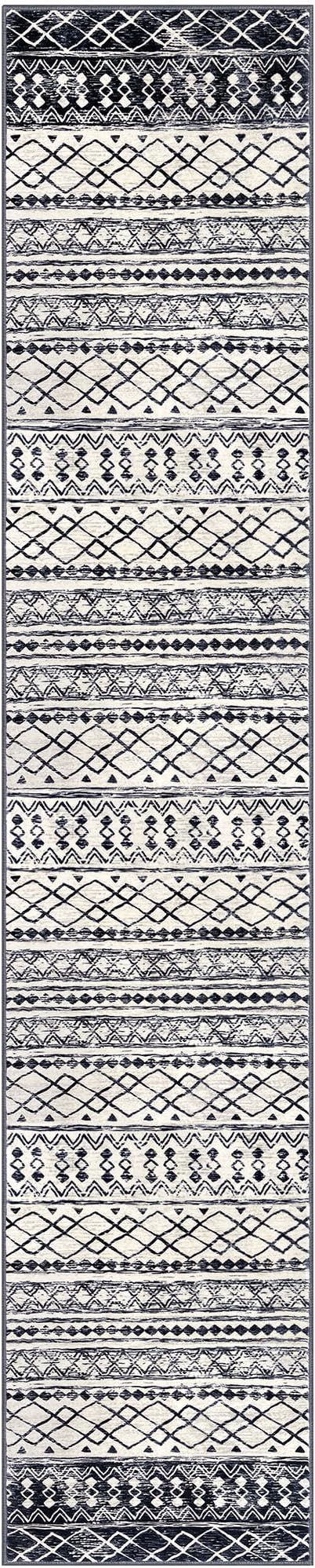 KUTA Moroccan Washable Runner Rug, 2x10 Non-Slip Vintage Black Navy Blue Boho - Image 8