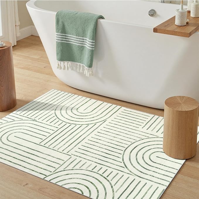 DCX Abstract Machine Washable 3x5 Rug, Sage Green Modern Accent Rug by DCXWashableRug
