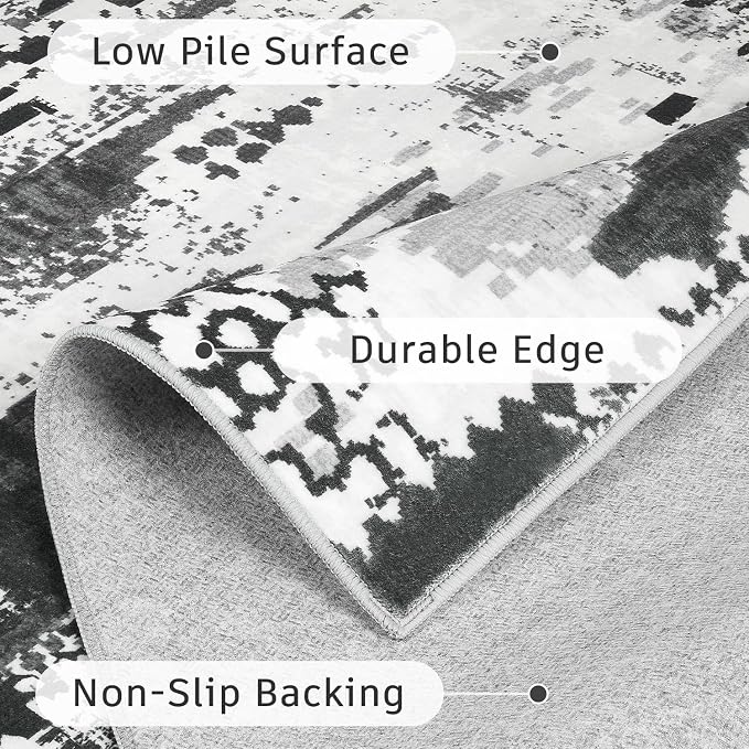 DCX Abstract Area Rug 6x9, Washable Black Modern Rug - Image 8
