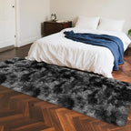 2x8 ft Plush High Pile Black Tie-Dyed Rug Fluffy Soft Runner Bedside Rug - Image 3