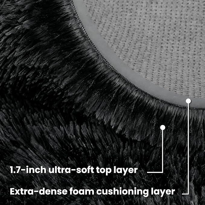 Black Round Fluffy Rug 5ft Plush Fuzzy Shaggy Carpet, Soft Rugs - Image 7