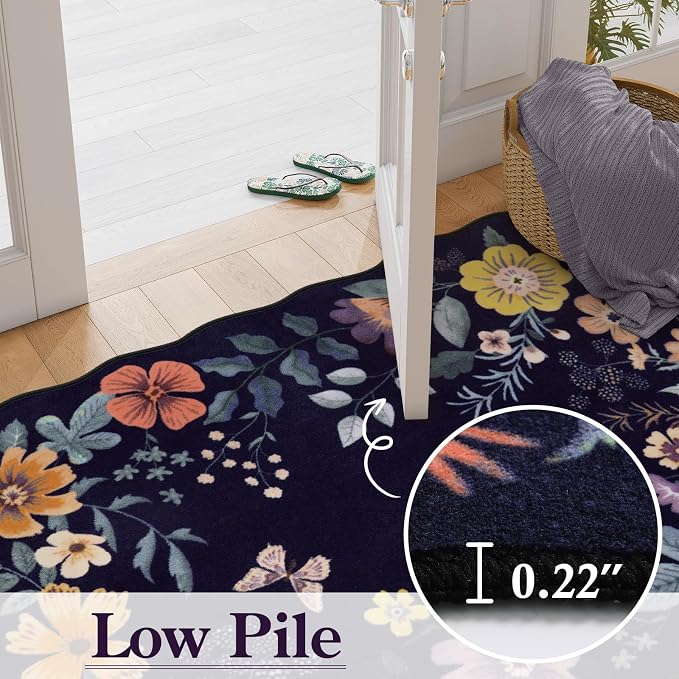 Lahome Floral Entryway Rug, 2X3 Washable Kitchen Rug Non-Slip, Ultra-Thin Soft - Image 5
