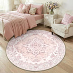 RELEANY Area Rugs Round 5ft Washable Non-Slip, Floral Vintage Distress by RELEANY