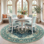 RELEANY Area Rugs Round 7ft Washable Non-Slip, Floral Vintage Distress by RELEANY