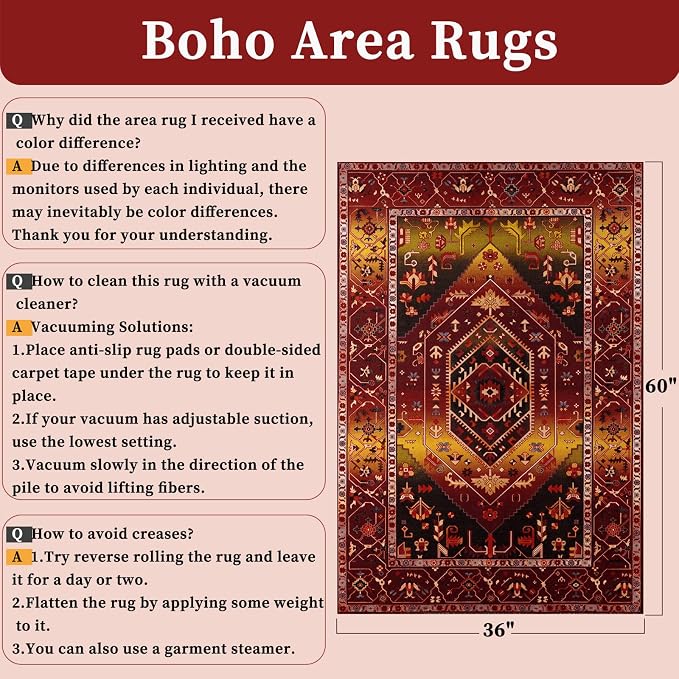 SERISSA Area Rug 3x5 Boho Rugs for Bedroom, Washable Non-Slip Living Room Rug - Image 6