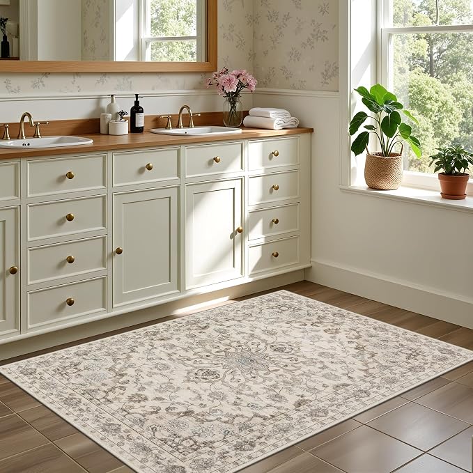 2x3 Area Rugs Living Room Rug: Washable Vintage Distressed Floral Rug No Slip - Image 4