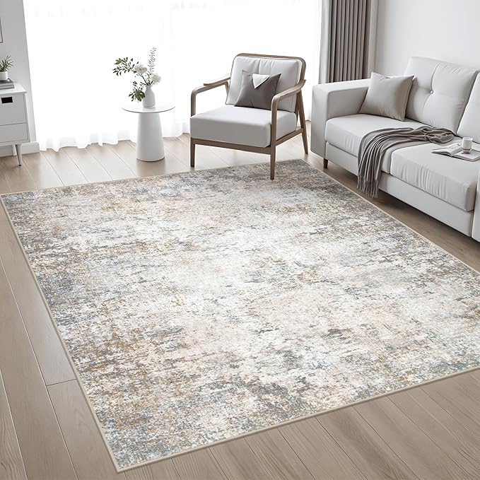 5x5 Area Rug Living Room Rug: Washable Modern Abstract Soft Thin Rug Indoor - Image 2