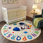 Washable Alphabet ABC Round Rug 3.4ft, Kids Astronaut Space Circle Carpet - Image 2