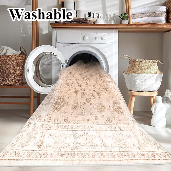 CHAMPLANT 5x7 Washable Foldable Thin Area Rug Tangerine Vintage Rug Traditional - Image 3