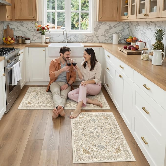 Madane 2-Piece Kitchen Runner Rug Set, Small Area Rug Non-Slip Vintage Door Mat - Image 4