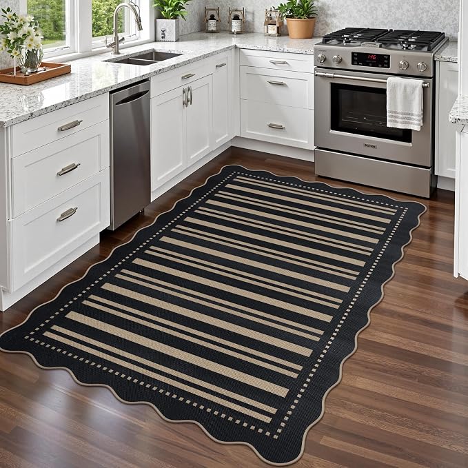 Striped Easy Jute 4x6 Outdoor Patio Rug, Washable Indoor Outdoor Black Kitchen - Image 8